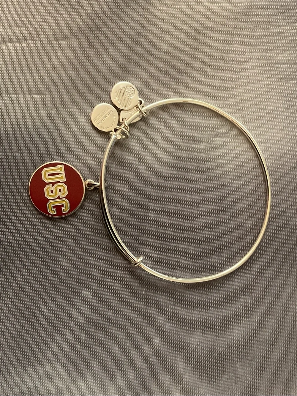Alex and Ani Silver Bangle with Red and Gold USC Enamel Charm